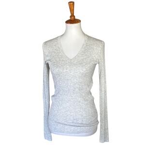 Vince Grey Ribbed V Neck Sweater Small